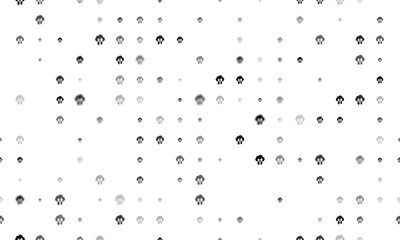 Seamless background pattern of evenly spaced black cloud technology symbols of different sizes and opacity. Vector illustration on white background