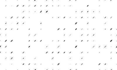 Seamless background pattern of evenly spaced black compass symbols of different sizes and opacity. Illustration on transparent background