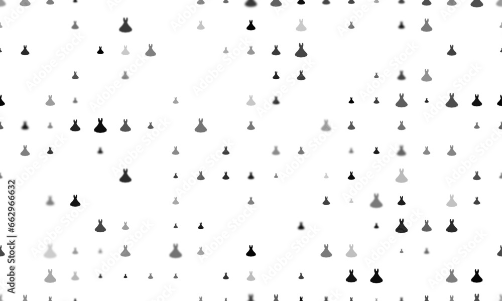 Poster seamless background pattern of evenly spaced black flared dress symbols of different sizes and opaci