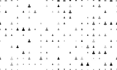 Seamless background pattern of evenly spaced black flared dress symbols of different sizes and opacity. Vector illustration on white background