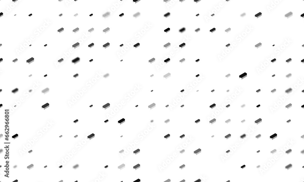 Poster seamless background pattern of evenly spaced black integrated circuit symbols of different sizes and