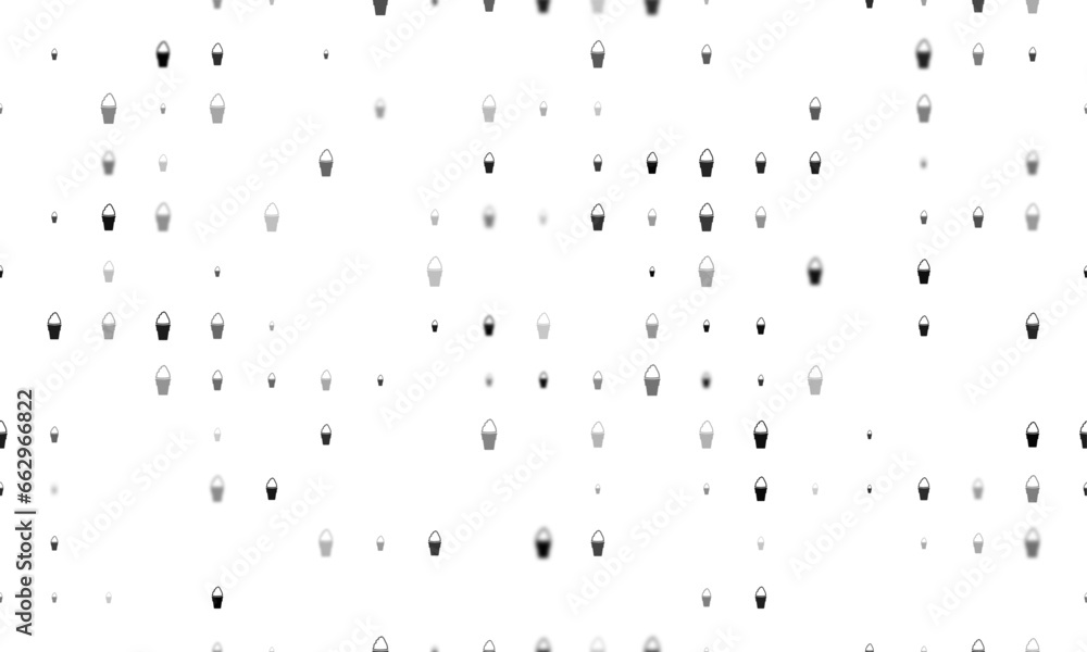 Poster seamless background pattern of evenly spaced black ice cream symbols of different sizes and opacity.