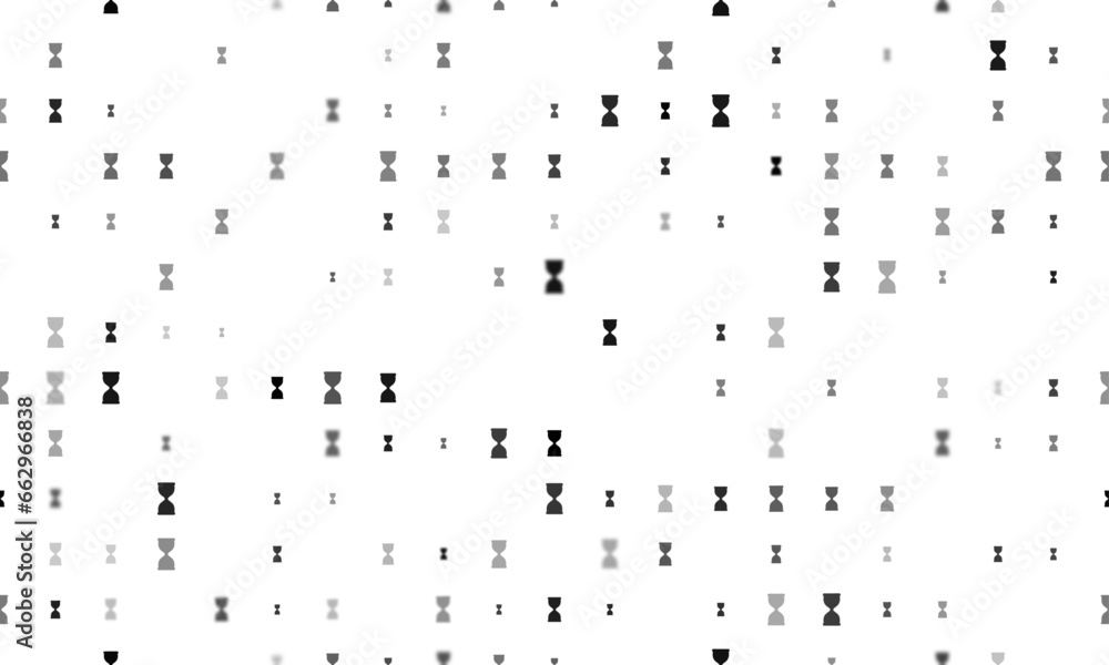 Poster seamless background pattern of evenly spaced black hourglass symbols of different sizes and opacity.