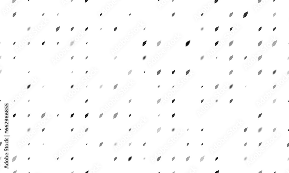 Poster seamless background pattern of evenly spaced black leaflet symbols of different sizes and opacity. v