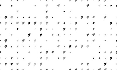 Seamless background pattern of evenly spaced black leaf symbols of different sizes and opacity. Vector illustration on white background