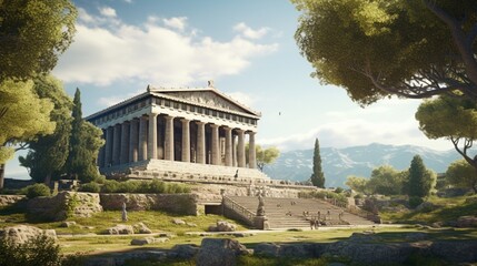 Beautiful view of the ancient Greek temple of Hephaestus.AI Generated