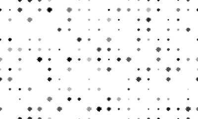 Seamless background pattern of evenly spaced black lotus flowers of different sizes and opacity. Illustration on transparent background