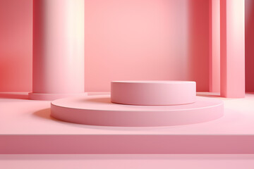 Empty, minimalistic product showcase space, plinths, platforms, pedestals mockup space with different tiers, heights.  Generative AI	