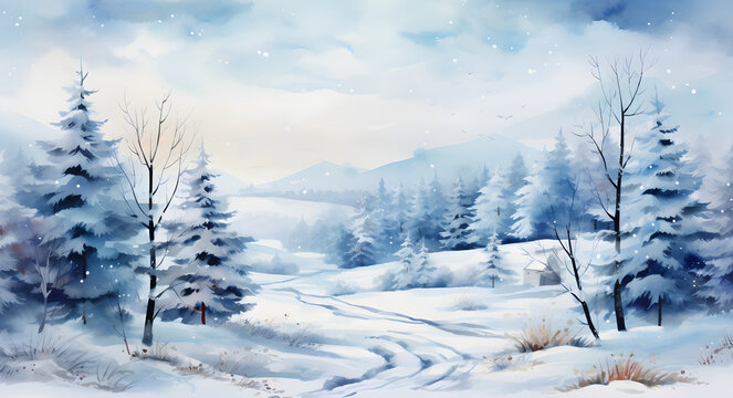 Whimsical Watercolor Winter Wonderland, Festive Christmas Background