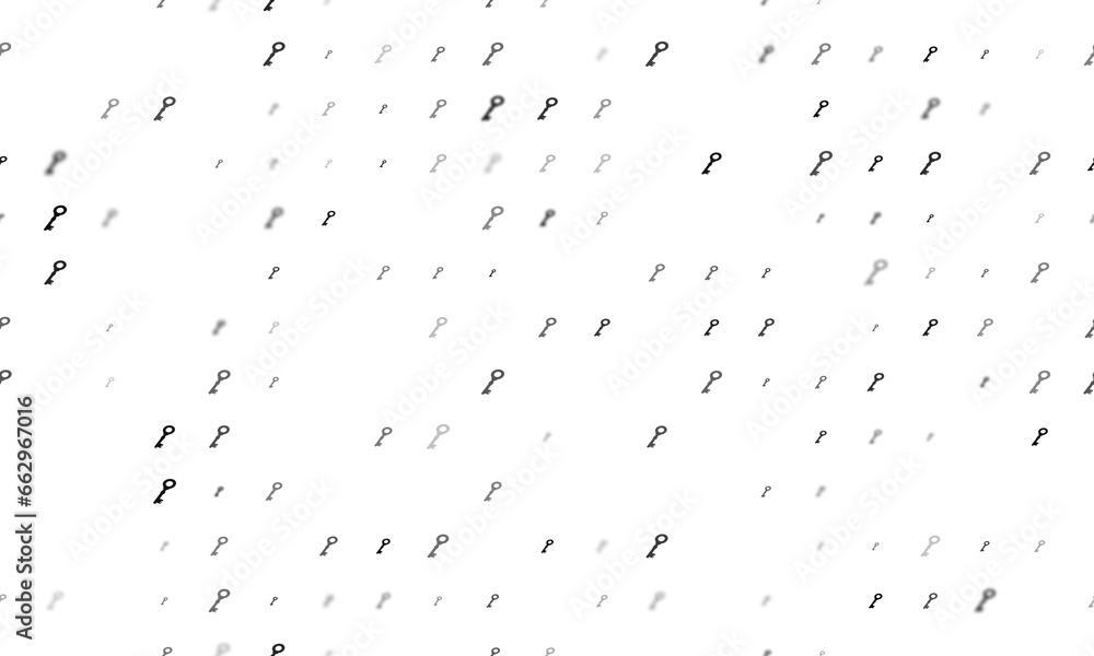 Poster seamless background pattern of evenly spaced black old key symbols of different sizes and opacity. i