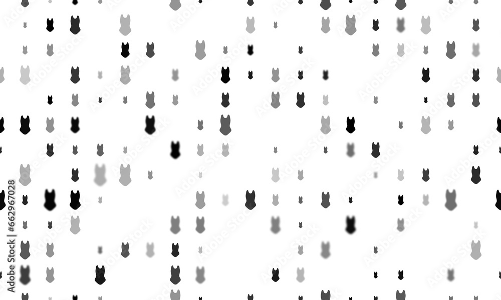 Poster seamless background pattern of evenly spaced black one-piece swimsuit symbols of different sizes and