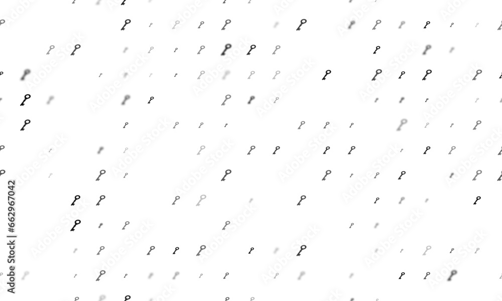 Poster seamless background pattern of evenly spaced black old key symbols of different sizes and opacity. v