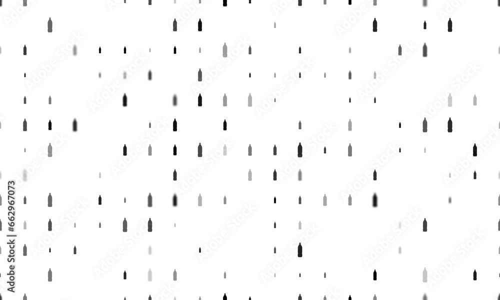 Poster seamless background pattern of evenly spaced black plastic bottle symbols of different sizes and opa