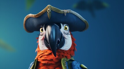 Cartoon Parrot Dressed as a Pirate with copy space Generative Ai