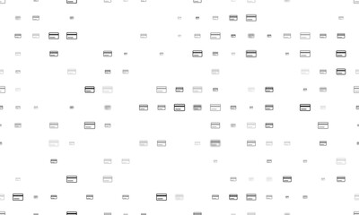 Seamless background pattern of evenly spaced black credit card symbols of different sizes and opacity. Vector illustration on white background