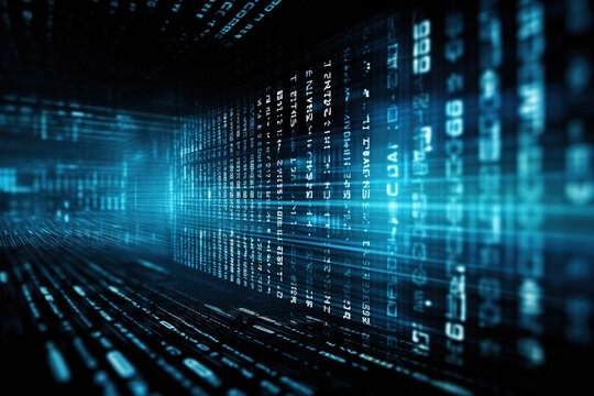 Background with binary data, code string, pattern, texture and soft light glow. Generative AI	
