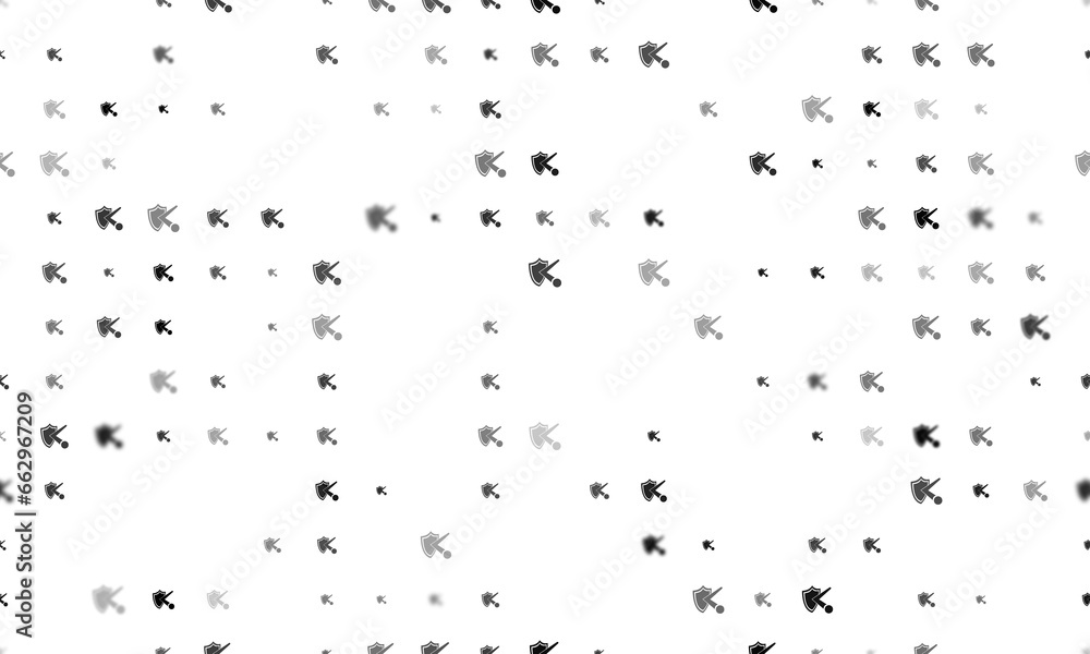 Poster seamless background pattern of evenly spaced black ball bounces off the shield symbols of different 