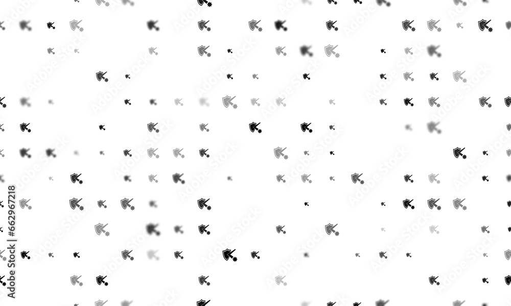 Poster seamless background pattern of evenly spaced black virus bounces off the shield symbols of different