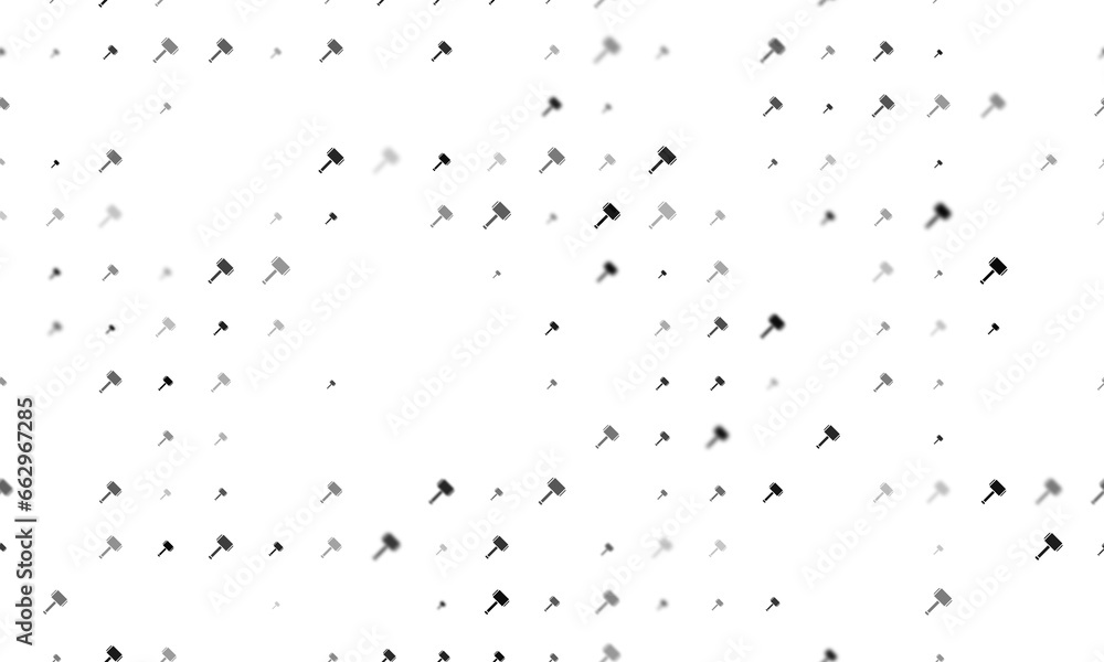 Poster seamless background pattern of evenly spaced black sledgehammer symbols of different sizes and opaci