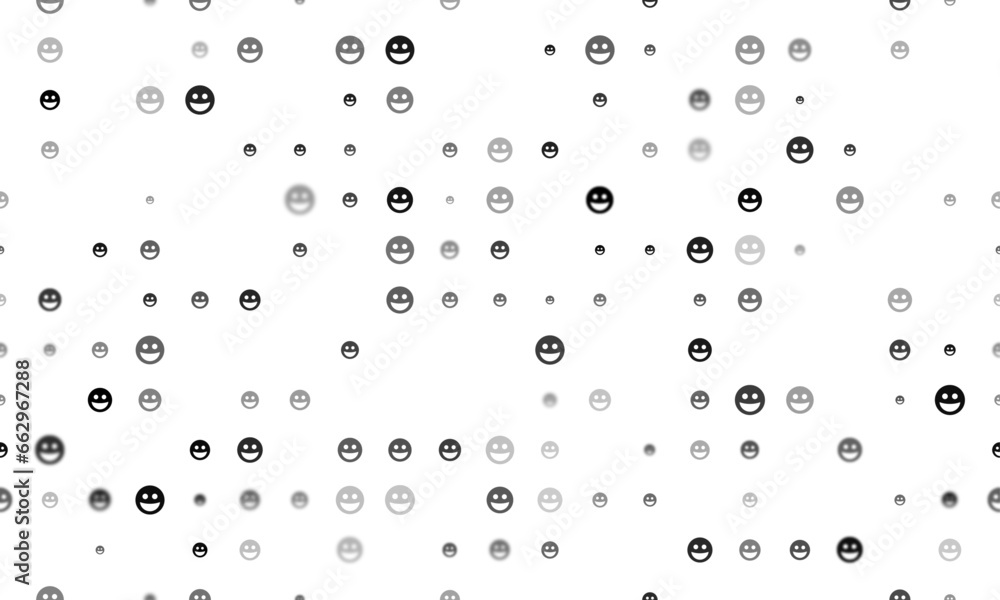 Poster seamless background pattern of evenly spaced black laughter emoticons of different sizes and opacity