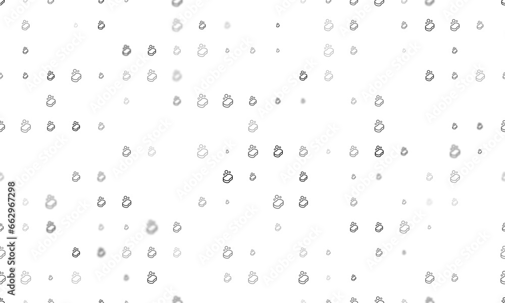 Poster seamless background pattern of evenly spaced black soap symbols of different sizes and opacity. illu