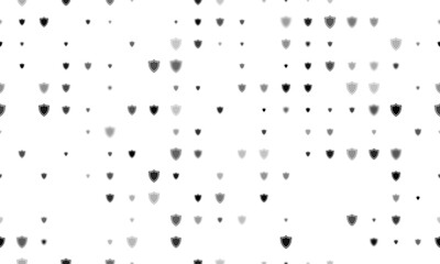 Seamless background pattern of evenly spaced black shield symbols of different sizes and opacity. Illustration on transparent background