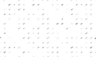Seamless background pattern of evenly spaced black scissors symbols of different sizes and opacity. Vector illustration on white background