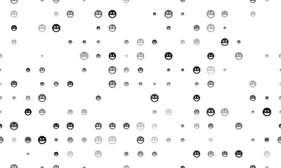 Seamless background pattern of evenly spaced black laughter Emoticons of different sizes and opacity. Vector illustration on white background