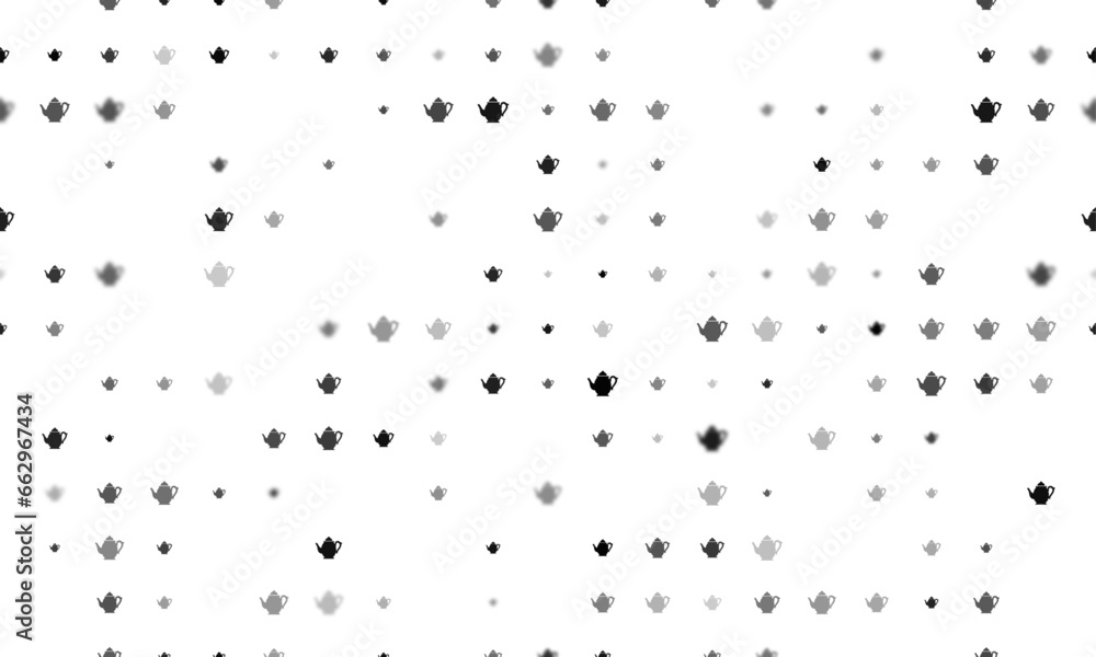 Poster seamless background pattern of evenly spaced black teapots of different sizes and opacity. vector il