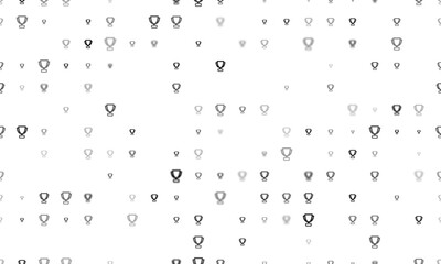 Seamless background pattern of evenly spaced black trophy symbols of different sizes and opacity. Vector illustration on white background