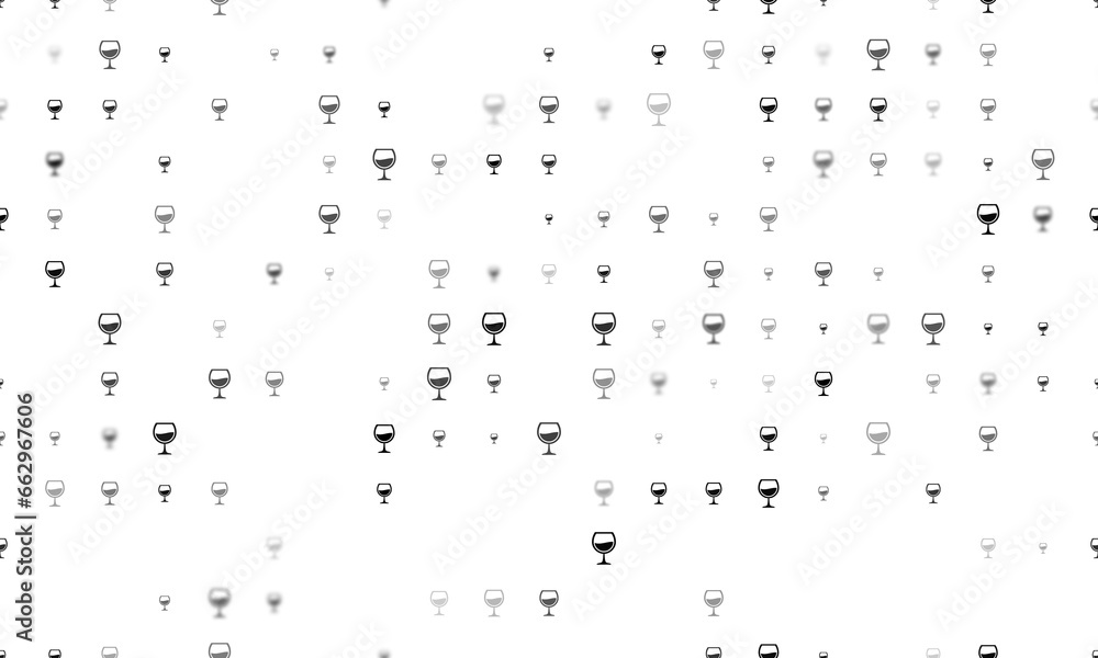 Poster seamless background pattern of evenly spaced black wineglass symbols of different sizes and opacity.