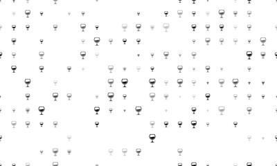 Seamless background pattern of evenly spaced black wineglass symbols of different sizes and opacity. Illustration on transparent background