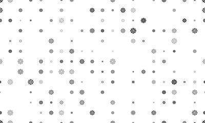 Seamless background pattern of evenly spaced black wheel symbols of different sizes and opacity. Vector illustration on white background