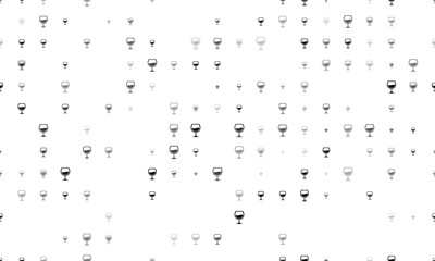 Seamless background pattern of evenly spaced black wineglass symbols of different sizes and opacity. Vector illustration on white background