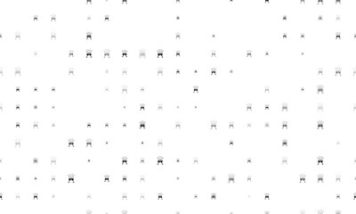 Seamless background pattern of evenly spaced black champagne toast symbols of different sizes and opacity. Vector illustration on white background