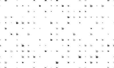 Seamless background pattern of evenly spaced black chart down symbols of different sizes and opacity. Illustration on transparent background
