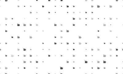 Seamless background pattern of evenly spaced black chart down symbols of different sizes and opacity. Vector illustration on white background