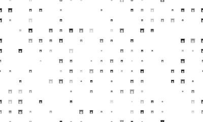 Seamless background pattern of evenly spaced black christmas fireplace symbols of different sizes and opacity. Illustration on transparent background