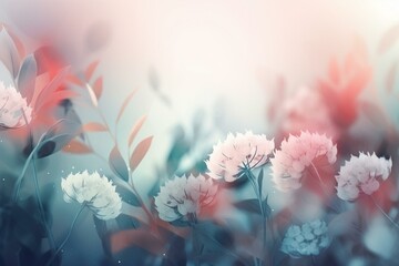 Abstract pink blue pastel misty morning floral background banner. Generative AI - obrazy, fototapety, plakaty