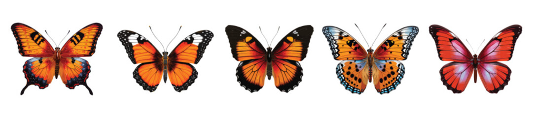 Colored butterfly vector set isolated on white