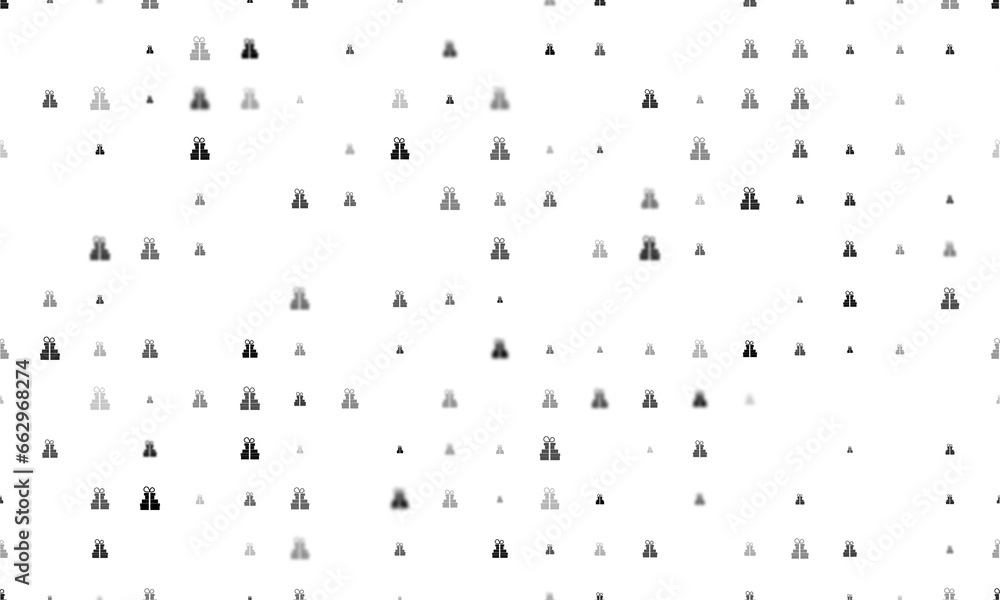 Poster seamless background pattern of evenly spaced black set of giftss of different sizes and opacity. ill