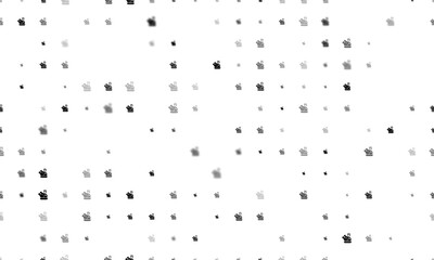 Seamless background pattern of evenly spaced black roasted turkeys of different sizes and opacity. Illustration on transparent background