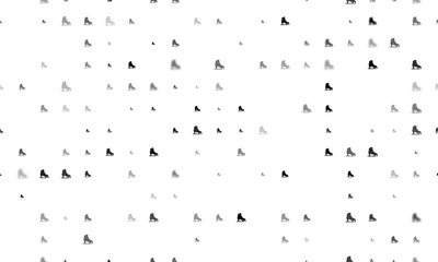 Seamless background pattern of evenly spaced black womens ice skates of different sizes and opacity. Vector illustration on white background