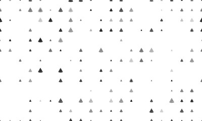 Seamless background pattern of evenly spaced black slice of pizzas of different sizes and opacity. Illustration on transparent background