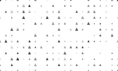 Seamless background pattern of evenly spaced black set of giftss of different sizes and opacity. Illustration on transparent background