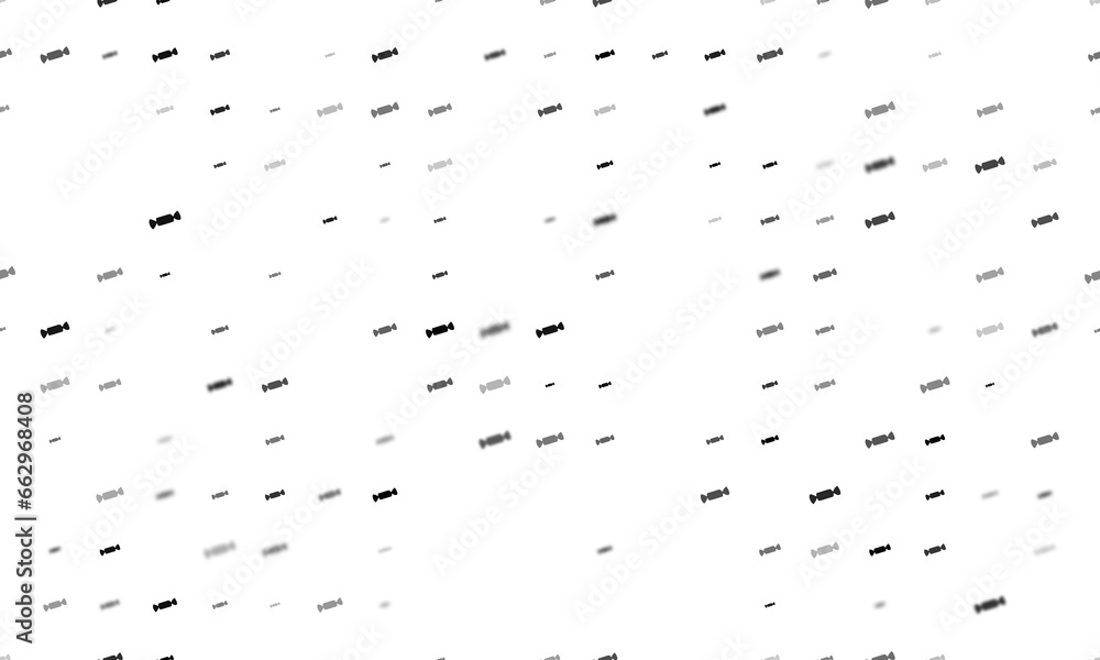 Poster seamless background pattern of evenly spaced black candy symbols of different sizes and opacity. ill