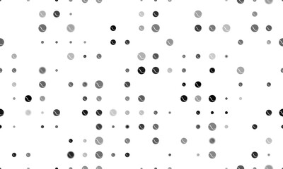 Seamless background pattern of evenly spaced black tennis balls of different sizes and opacity. Illustration on transparent background