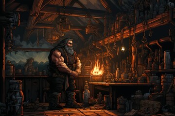 Loyal dwarven blacksmiths crafting mighty weapons - Generative AI