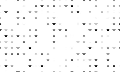 Seamless background pattern of evenly spaced black vintage telephone symbols of different sizes and opacity. Illustration on transparent background