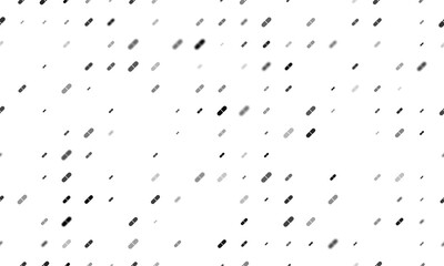 Seamless background pattern of evenly spaced black medical capsule symbols of different sizes and opacity. Illustration on transparent background